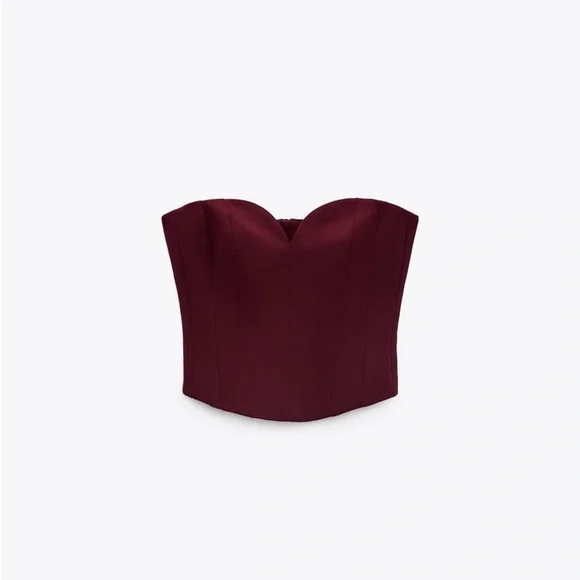 Zara Set - Wine Buttoned Tailored Blazer & Sweetheart Neckline Bustier - Picture 16 of 16